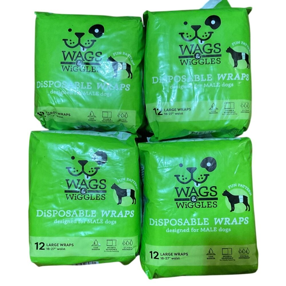 NIP Wags & Wiggles Disposable Diapers For Male Dogs Large 12-Count 4 Packs New